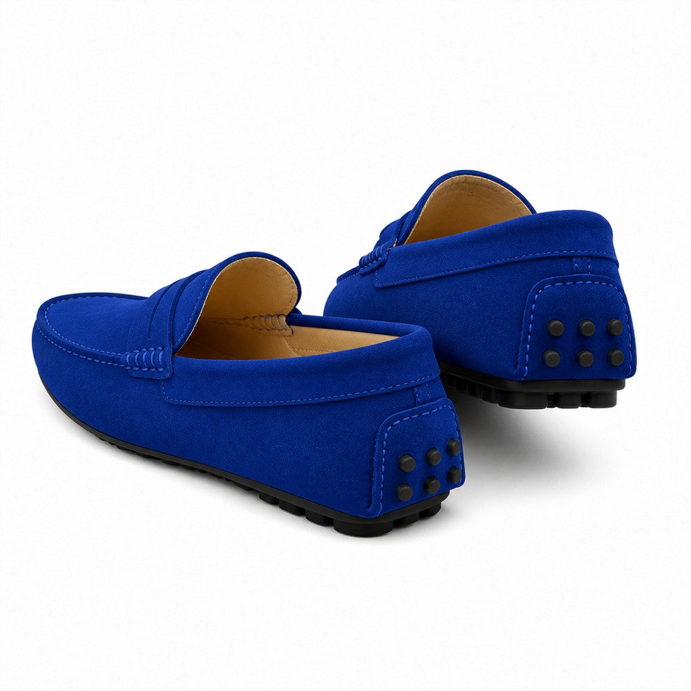 Mocassim Mota azul royal em vista traseira