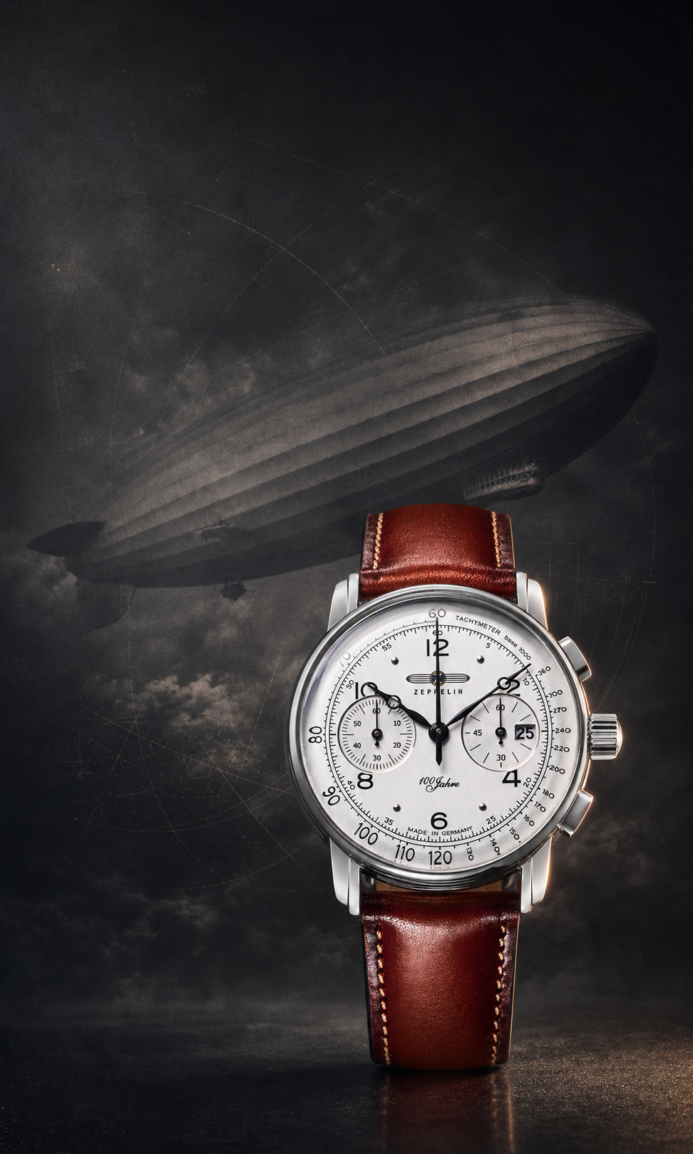 Relógio masculino Zeppelin 100 Jahre com dirigível histórico — banner mobile